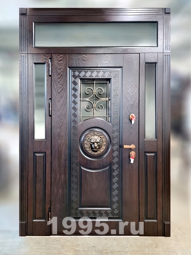 Парадная дверь МДФ шпон с остекленными вставками