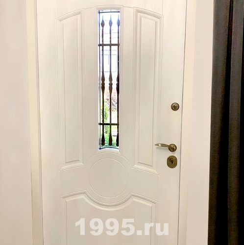 Дверь маталлическая с МДФ шпон с верхней вставкой №34