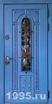 Дверь МДФ окрас по RAL со стеклопактетом и решеткой