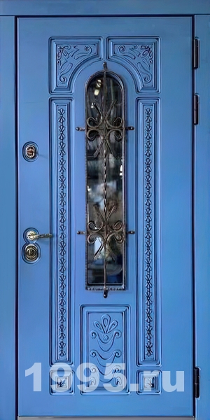 Дверь входная с МДФ окрас по RAL со стеклом и ковкой