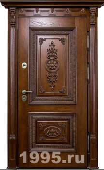 Дверь с массивом дуба, резьбой и карнизом