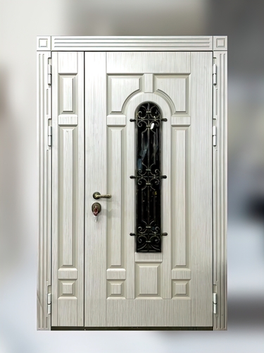 Филенчатая дверь МДФ со стеклопакетом и решеткой