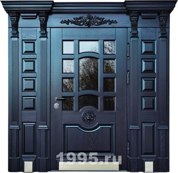 Дверь МДФ шпон с карнизом и остекленными вставками