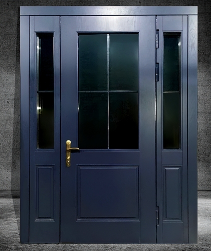 Полуторная дверь МДФ RAL синяя с остеклением и вставкой
